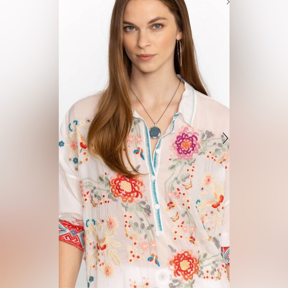 Johnny Was Audrey White Tunic Women's Embroidered Floral Long Sleeved Size Small - Picture 4 of 11